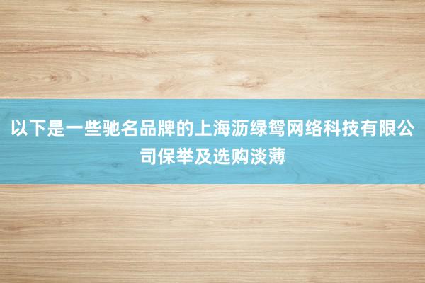 以下是一些驰名品牌的上海沥绿鸳网络科技有限公司保举及选购淡薄